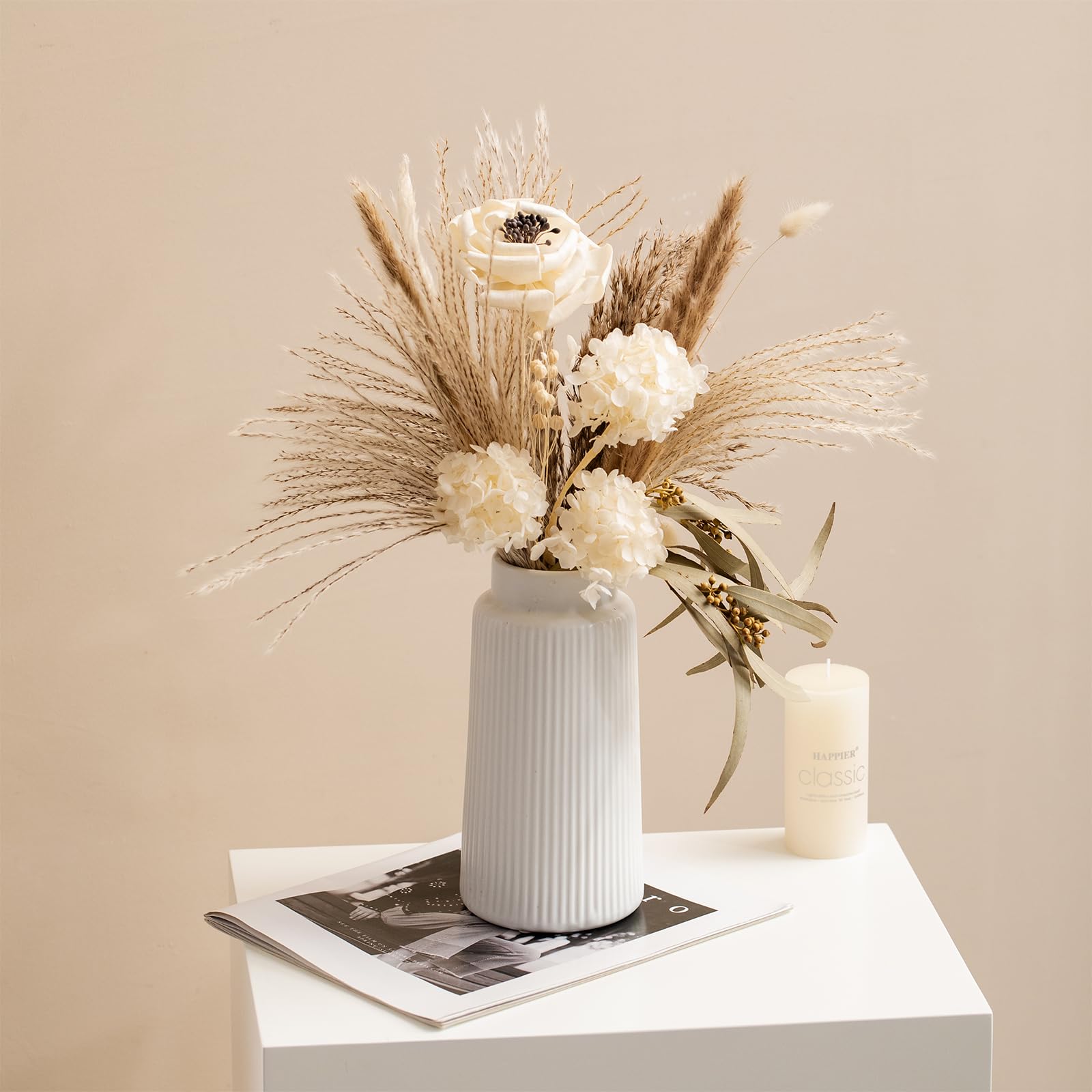 Vaso Alto In Ceramica Smerigliata Beige, Design Moderno Rotondo Per Decorazione Casa, Regalo