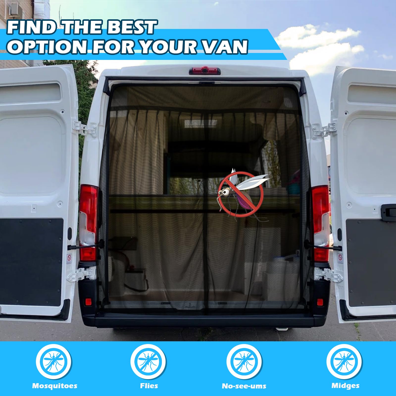 Insektennetz Ersatz für FIAT Ducato/Peugeot Boxer/Citroen Relay 2006-2024 (X250/X290 H2/H3/L2L3L4), Auto Hintertür Heckklappe Insektennetz, Einschichtiges Netz Magnetische Moskitonetze Atmungsaktiv