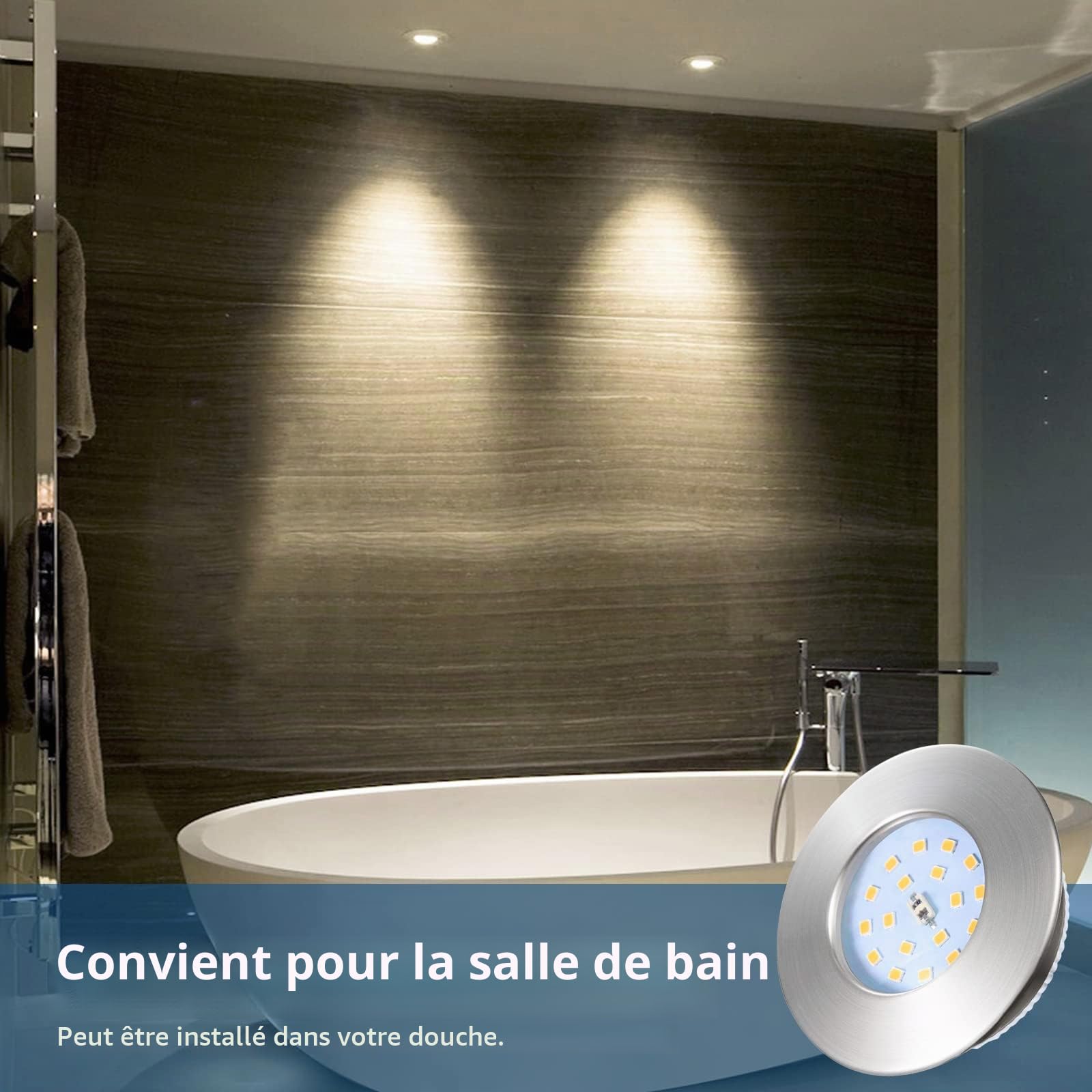 Allesgute Lot de 6 Spots Encastrables Étanches pour Salle de Bain - Éclairage Encastré Circulaire IP44, 230V 5W, Design Ultra-mince 30mm, Finition Nickel, Lumière Blanc Naturel 500lm, Ø68mm