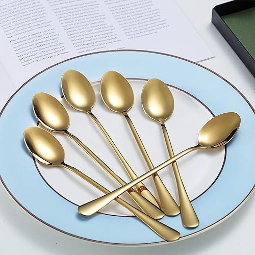 Miniatura 2 de Kyraton - Cucharas de té helado doradas, cuchara mezcladora de acero inoxidable de 7.5 pulgadas de largo con chapado en titanio dorado, cucharas de