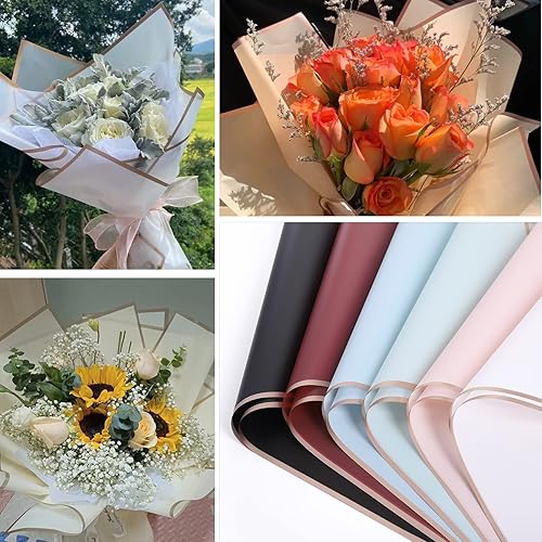 Miniatura 3 de VOWOVOSDAY 20 piezas de papel de regalo de flores blancas, papel de regalo de ramo de flores incluyendo cinta, papel de regalo floral impermeable de