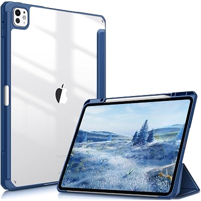 Fintie Hybrid Slim Case for iPad Pro 13-inch (M5) 2025 / (M4) 2024, [Built-in Pencil Holder] Shockproof Cover with Clear Transparent Back Shell, Auto Wake/Sleep, Navy