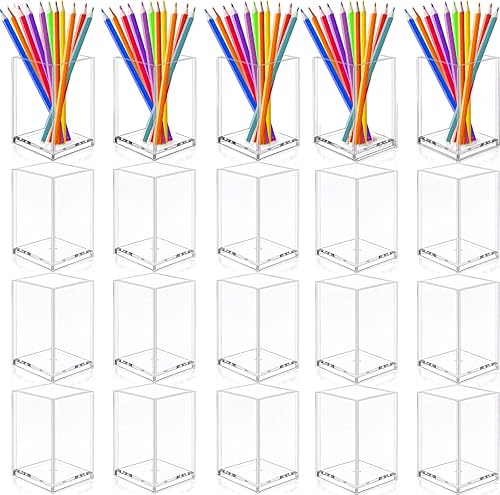 Beieverluck 20 piezas de acrílico transparente para lápices, soporte para brochas de maquillaje, organizador de escritorio de papelería para
