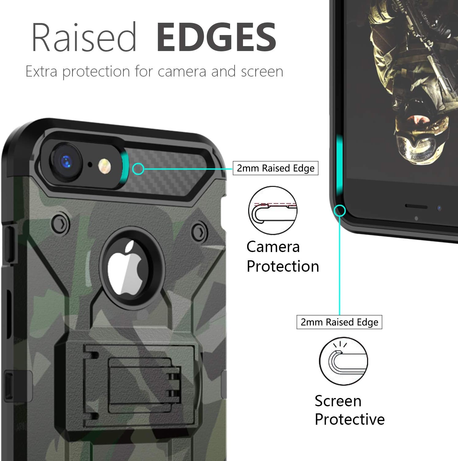 iPhone 8 Case,iPhone 7 Case,iPhone 6 Case,iPhone 6s Case HUATRK Boys Man Military Kickstand Three Layer Heavy Duty Shockproof Protective Camo Cover,Camouflage Green
