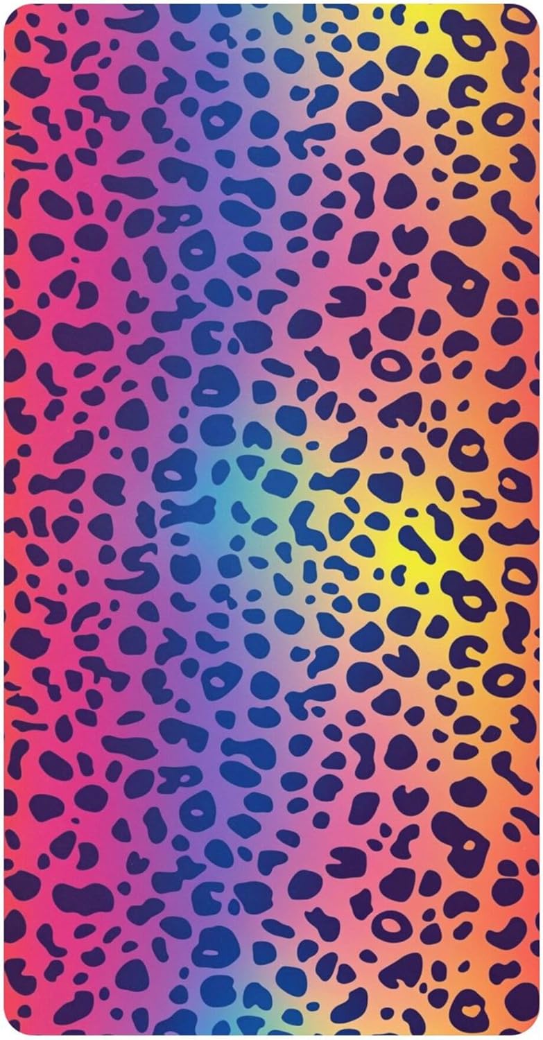Rainbow Gradient Leopard Print Crib Sheets Soft Breathable Fitted Cotton Baby Crib Sheets Mattress Cover for Girl Boy, 52" x 28" x 9"