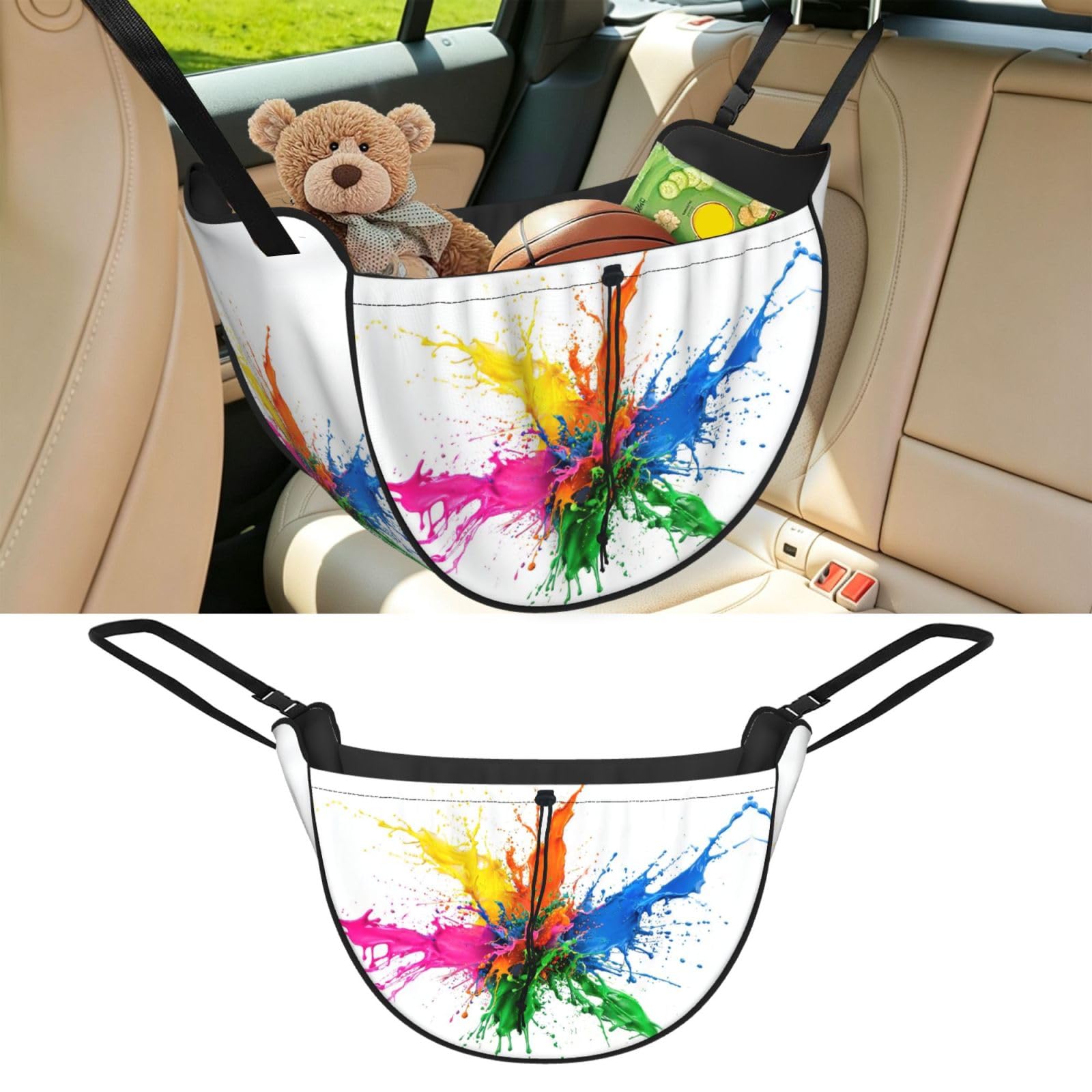 Cntdbu Black Rainbow Splash Car Seat Organizer-Backseat Storage Bag For Travel