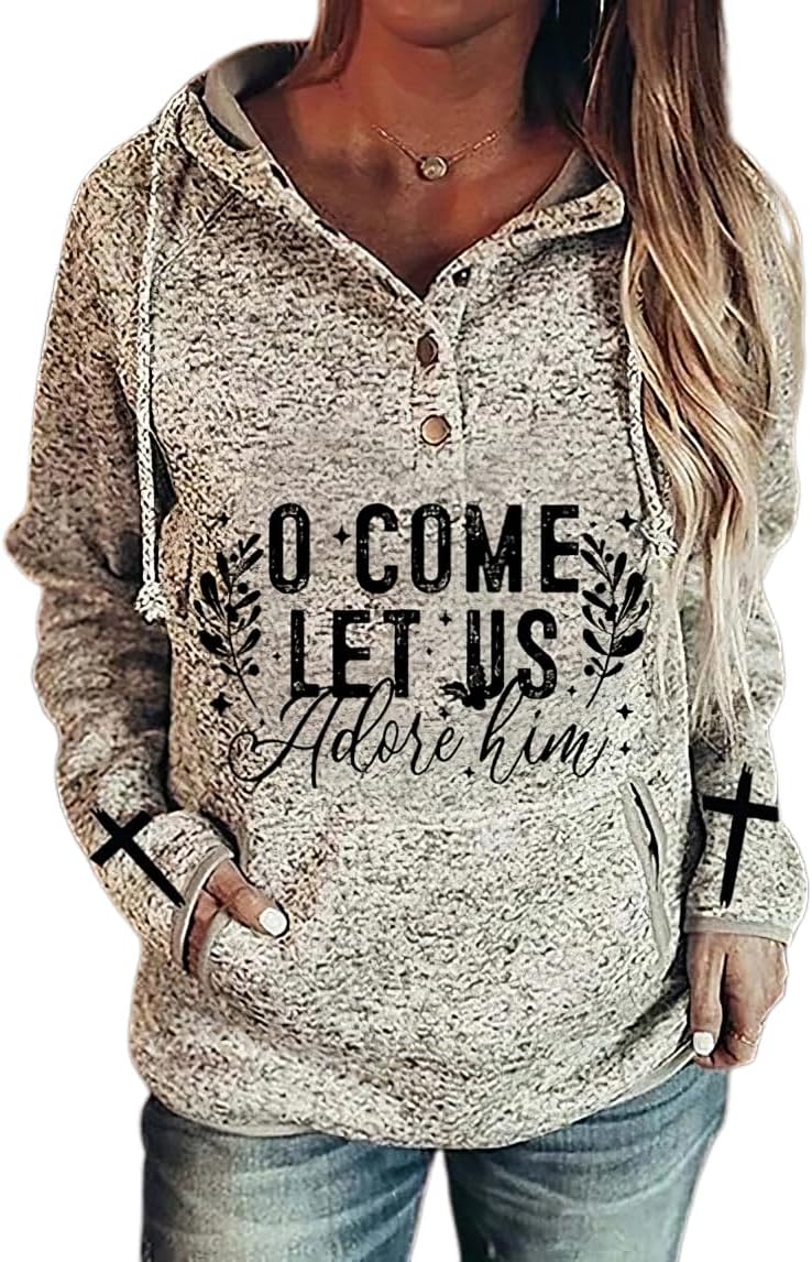 Akivide Womens Blessed Jesus Cross Hoodie Long Sleeve Pullover Drawstring Hooded Sweatshirts Plus Size Faith Shirt