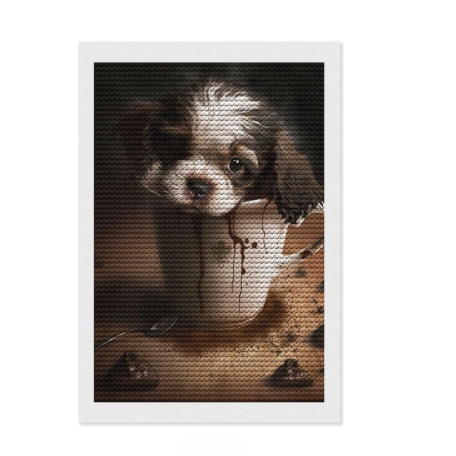 Junmoney Puppy Dog Coffee Diamond Painting Set 8"x12", with Tool Kit, Office Decor, Creative Hobby, Fun Craft Activity, Winter Craft