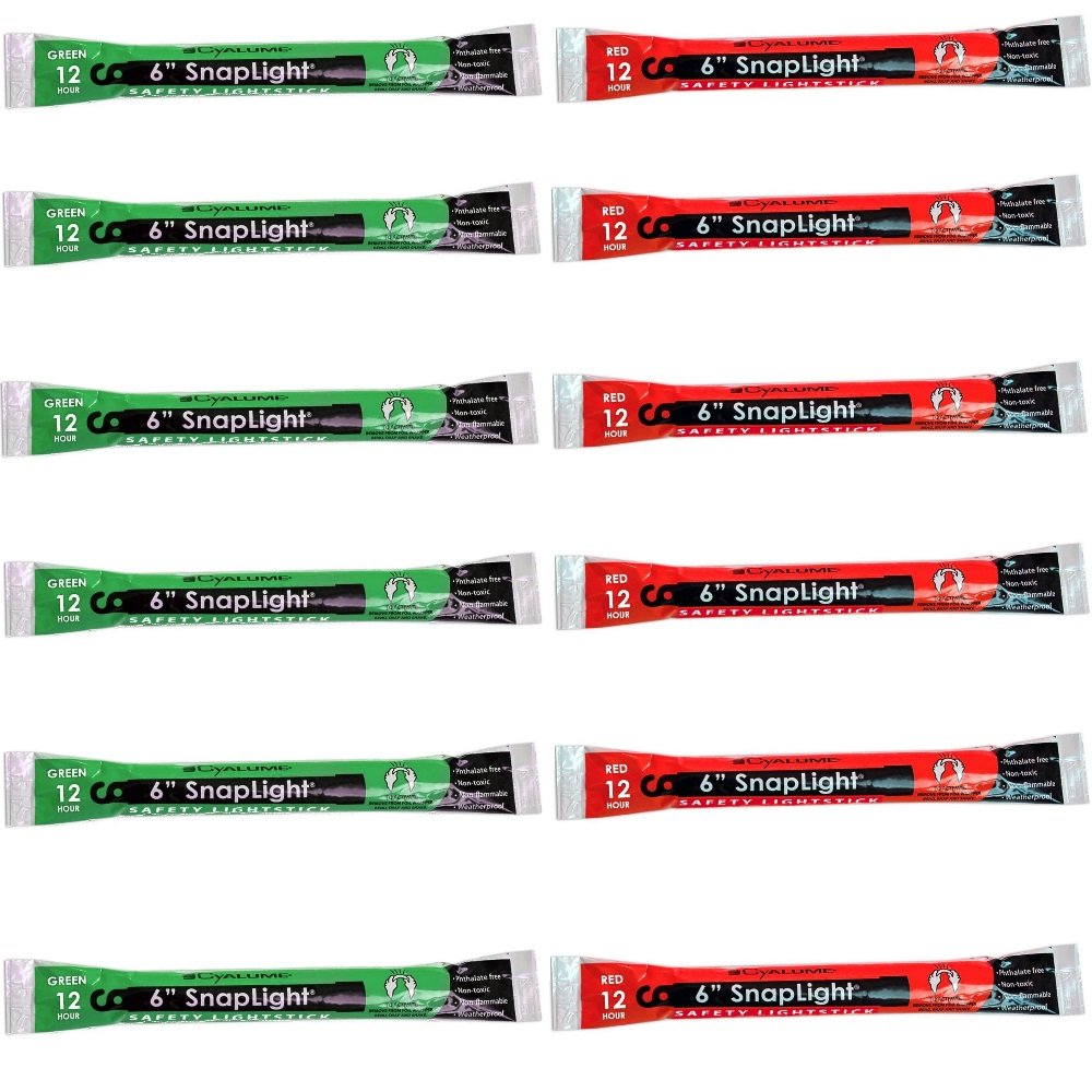 SnapLight 6 Industrial Grade Light Sticks, Glow Sticks, Multi-Color 12 Pack (6 Green, 6 Red) by Cyalume