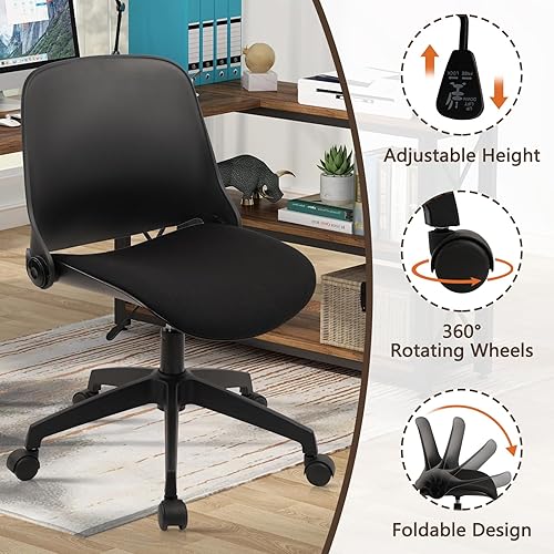 Miniatura 6 de CLATINA Silla de escritorio plegable de oficina con ruedas, silla giratoria ajustable para computadora de oficina del hogar, negro (paquete de 1)