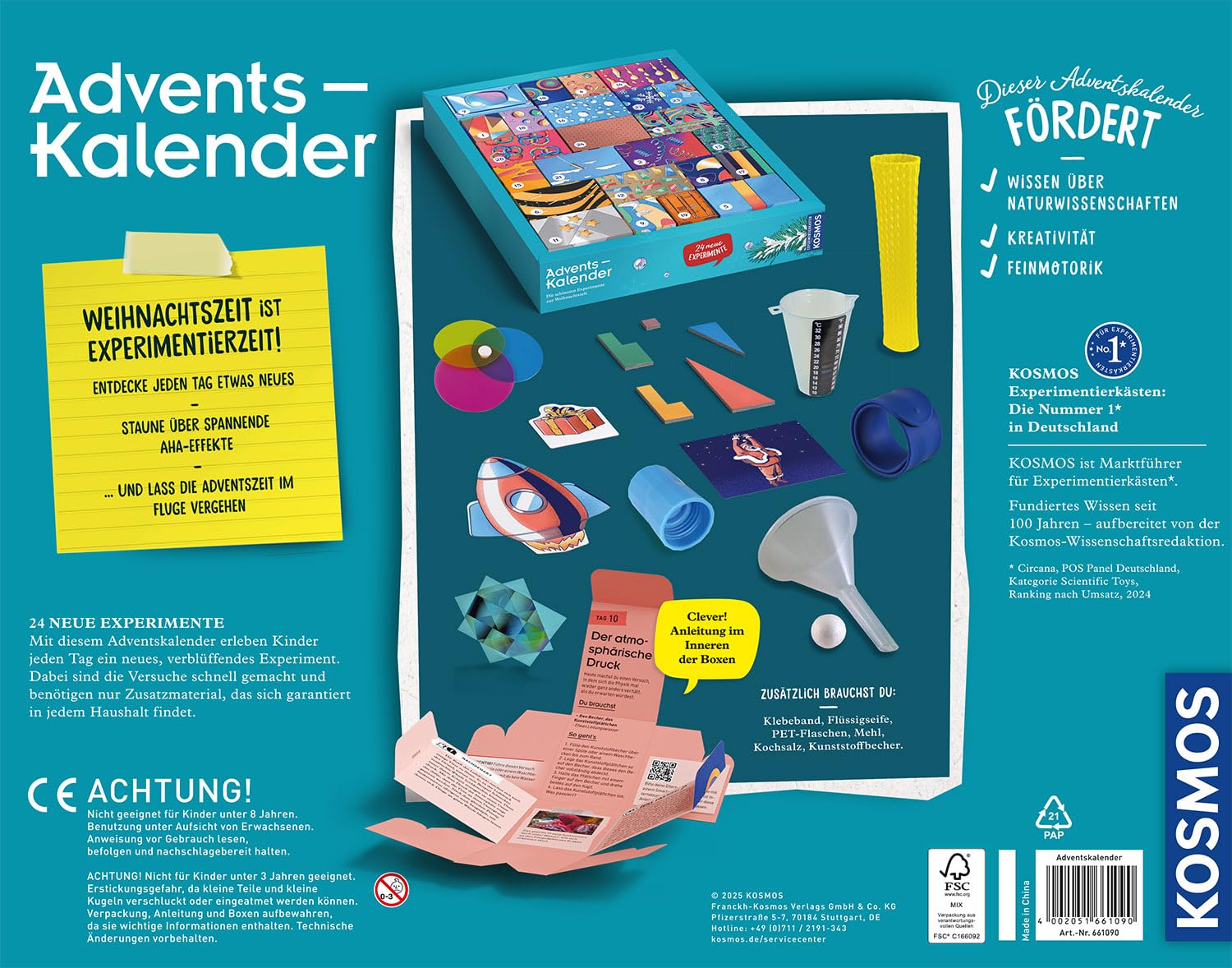 KOSMOS 661090 Experimentierkasten Adventskalender 2025, Die schönsten Experimente zur Weihnachtszeit, in 5 Min, für Kinder ab 8-12 Jahre, Spielzeug, Science Adventskalender