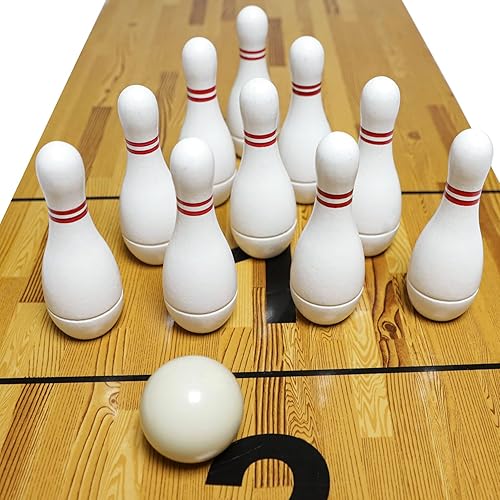 Miniatura 10 de YDDS Juego de 10 pines de bolos de madera dura de alta calidad, duradero, triangular, bola de bolos y bolsa de transporte, diversión para juegos de