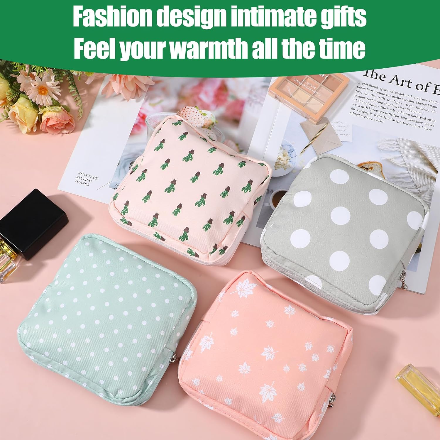 16 Pcs Pad Bag Set - 4 Patterns Cotton Period Pouch - Feminine Storage