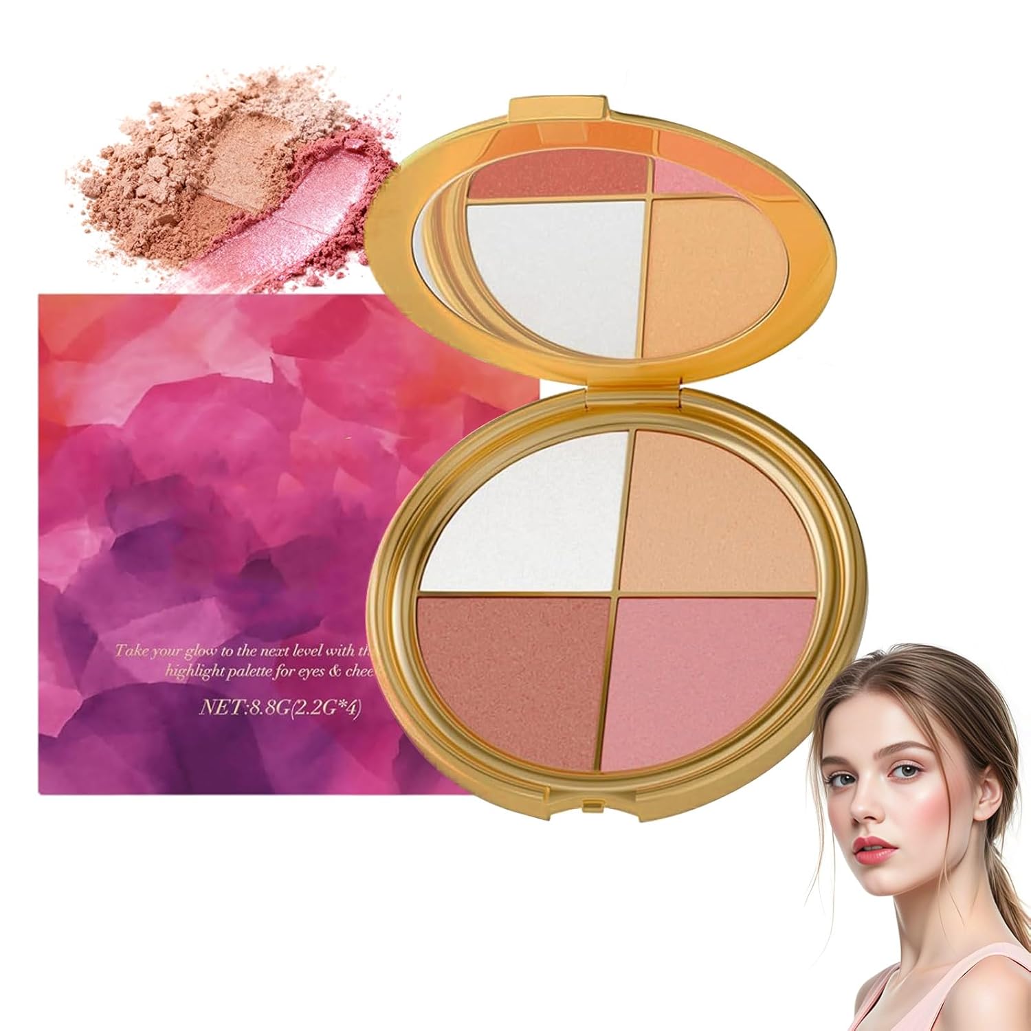 Eye & Cheek Palette- Eyeshadow and Highlighter Makeup, Highlighting Eye & Cheek Palette, Makeup Palettes Contour Kit, 4-in-1 Highlight ShadesMakeup, Defining the Face