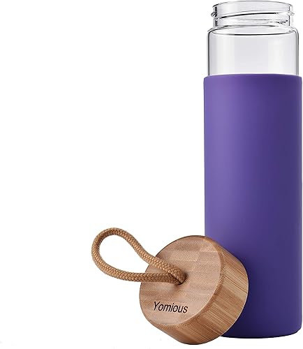 Miniatura 3 de Botella de agua de vidrio de borosilicato de 20 onzas, con tapa de bambú y funda de silicona, libre de BPA