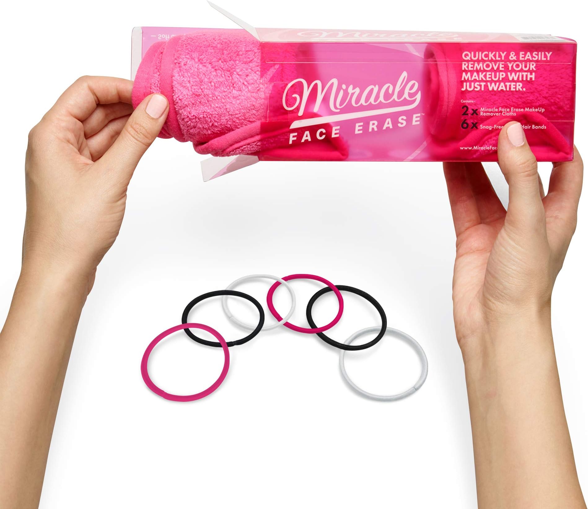 2 Pack Makeup Remover Face Cloths, Chemical-free, Microfiber, 6 Hair Ties (2 Count, Pink)