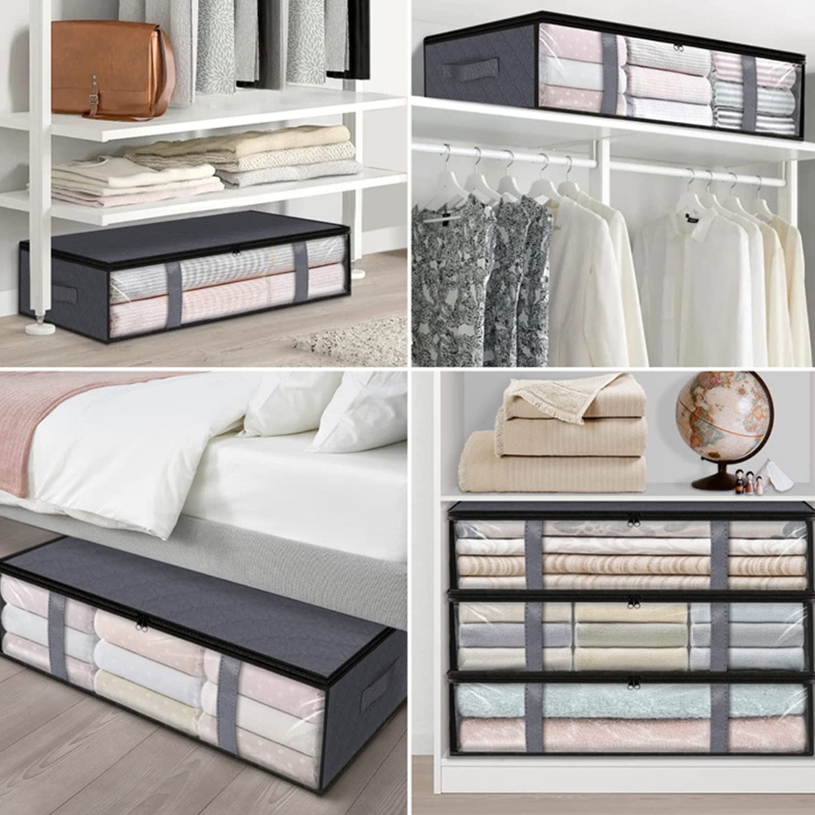 Confezione da 2 contenitori per vestiti, coperte pieghevoli, borse sotto il letto, contenitori per l'organizzazione di vestiti, camera da letto, copriletto, armadio, OmA051