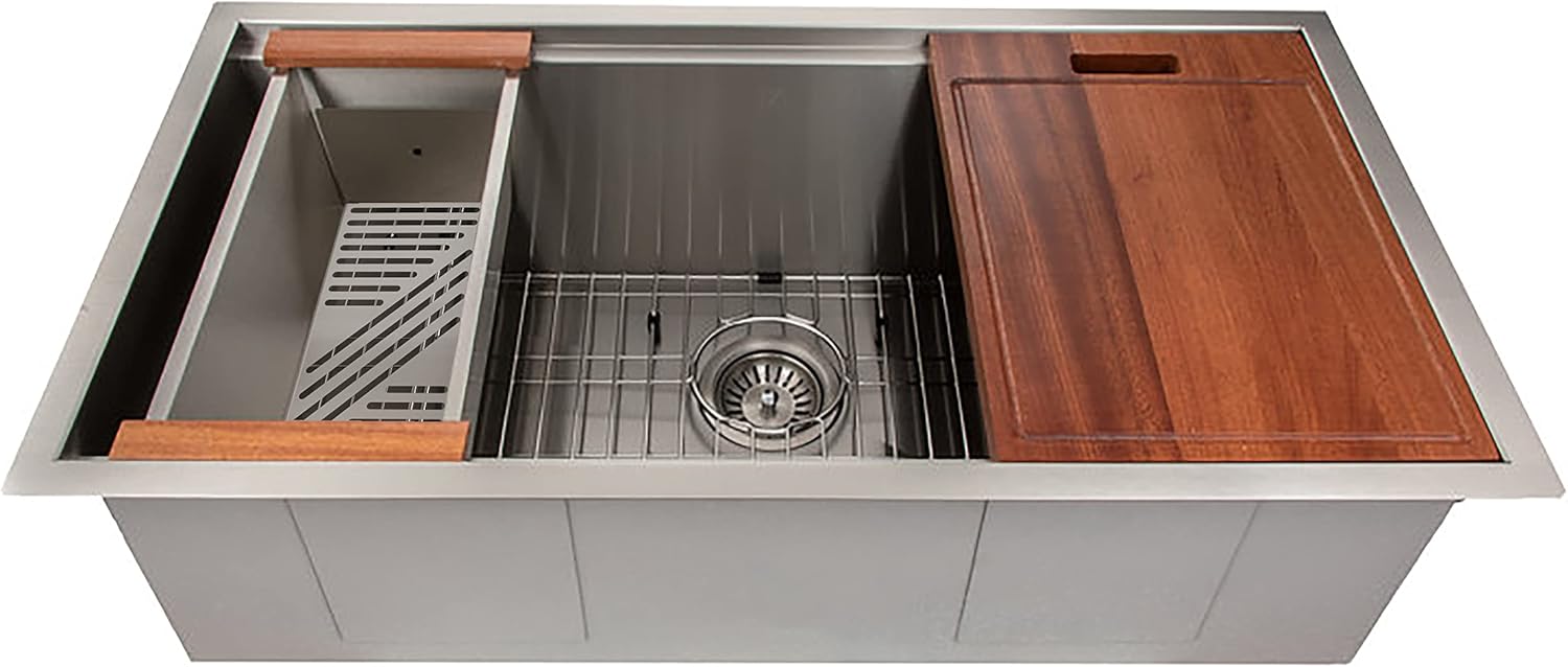 ZLINE 33 in. Garmisch Undermount Single Bowl Stainless Steel Kitchen Sink with Bottom Grid and Accessories (SLS-33)