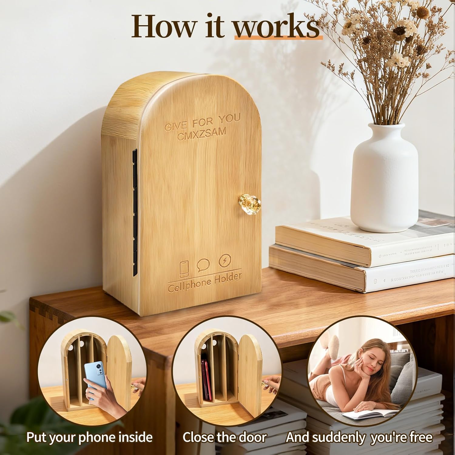 Phone Box for Family Time, Bamboo Cell Phone Jail 3 Sections Hold 6 Phones,Phone Holder with Charging Holes,Helps Kids & Adults Regain Focus Reduce Distractions