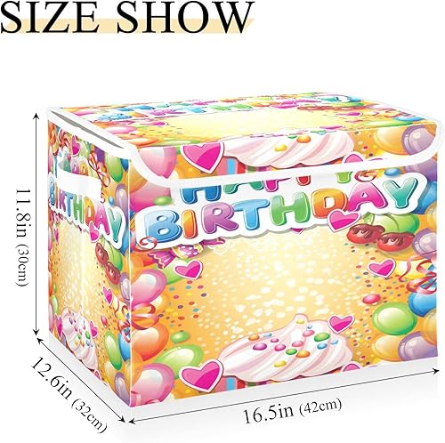 Miniatura 3 de Cajas de almacenamiento con tapas y asas, contenedores plegables de tela de feliz cumpleaños, organizador de armario, contenedores grandes de ropa