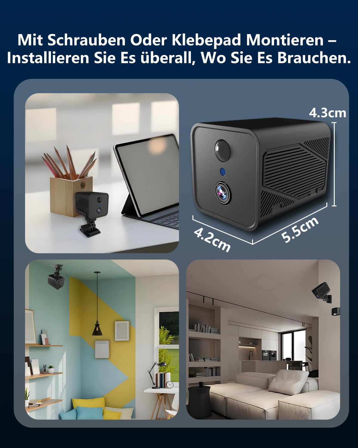 Mini Kamera, Bextgoo 4K Mini Überwachungskamera Innen WLAN mit Überlegener Nachtsicht –Völlig Blendfrei, Ultra Niedriger Stromverbrauch, 50 Tage Betrieb, 30-Tage Cloud-Test + Lokaler Speicher, Schwarz