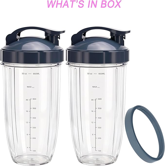 2-pack 32oz Vasos Repuesto Licuadora con Tapa Giratoria para NutriBullet 600w/900w miniatura 7
