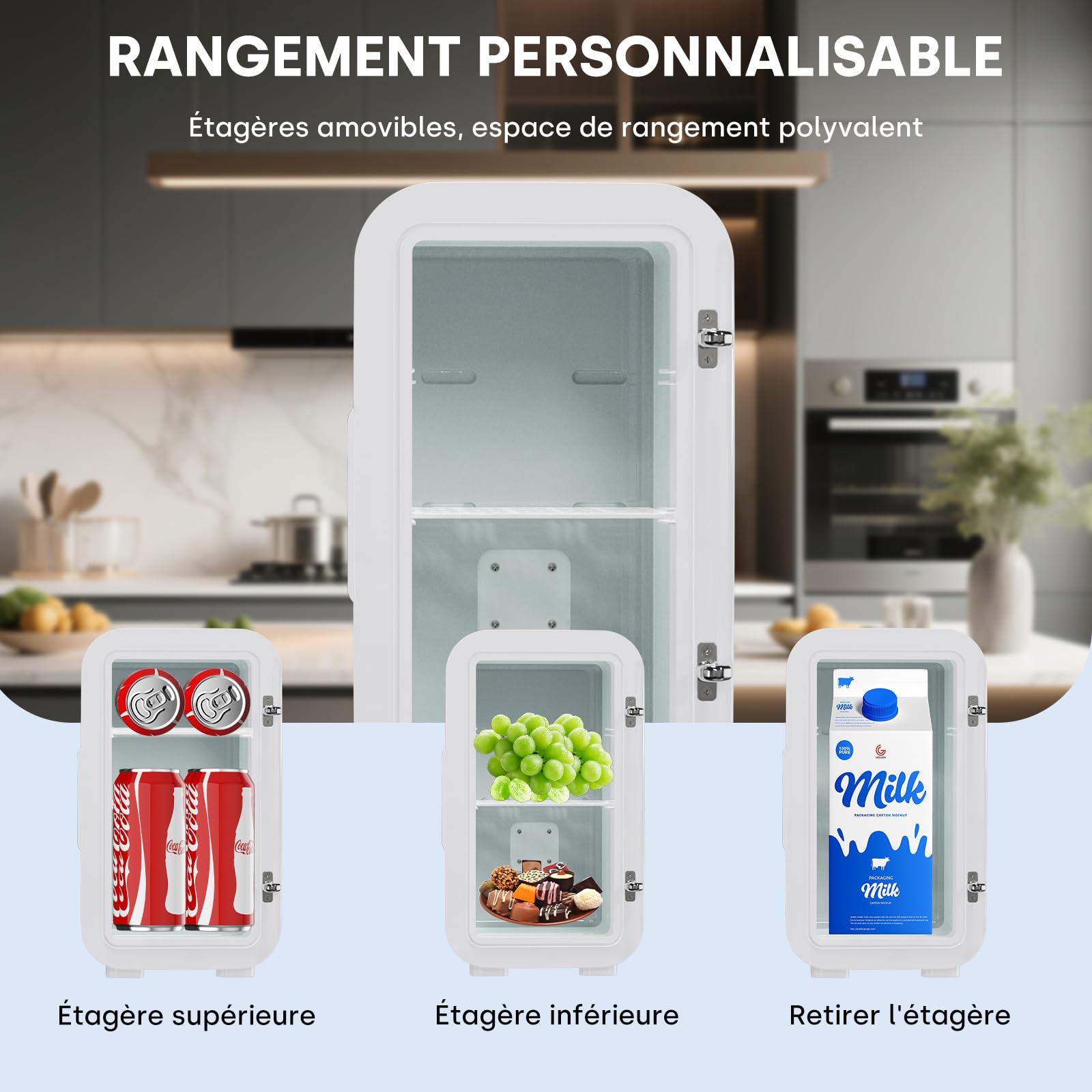 Enventor Mini Frigo 6 litres/8 canettes, glacière et réchaud, alimentation CA + 12V CC, portable pour chambre, voiture