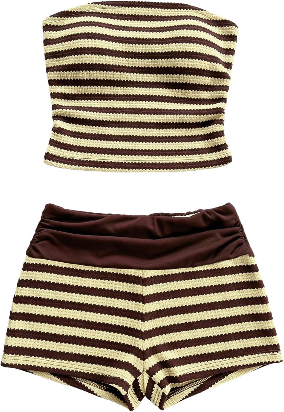 GORGLITTER Women's Striped Tube Tops Sets Sexy Summer Birthday Vacation Outfits Strapless Two 2 Piece Shorts Sets
