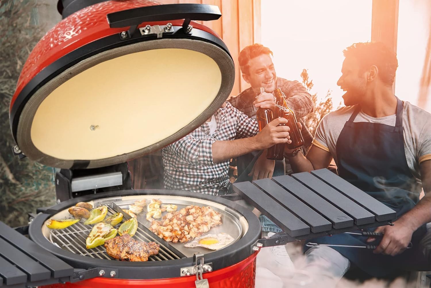 onlyfire Plaque de Cuisson Convient pour Big Green Egg, Kamado Joe Classic, Demi-Lune, BBQ Plancha en Acier Inoxydable pour Weber 57cm Barbecue Charbon, Accessoires pour Gril Kamado