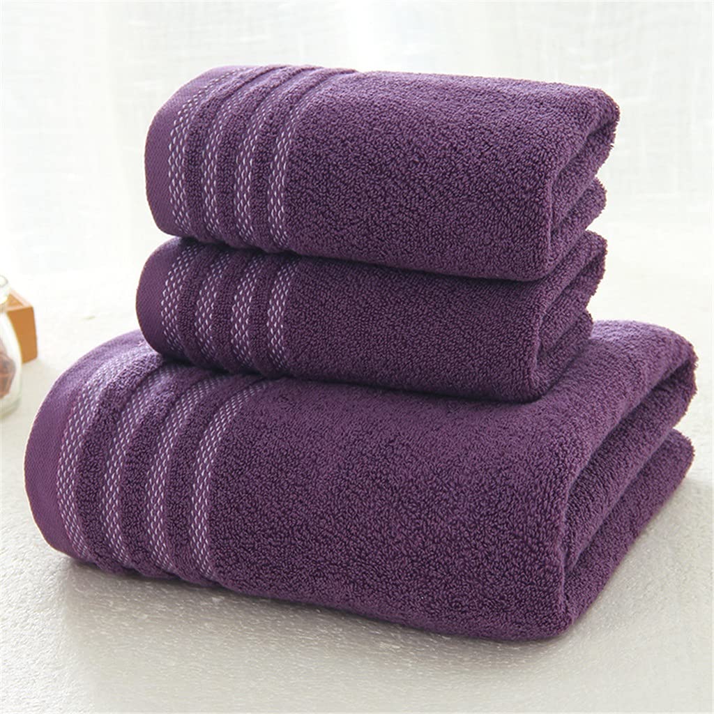 Stripe Cotton Towel Bath Towel of Three Sets Solid Color Thicken Bathroom Towels Set Soft Comfortable Uni Color