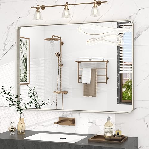 Miniatura 69 de Espejo de baño con marco negro de 20 x 30 pulgadas para pared, espejo de pared con marco de metal mate, espejo rectangular de esquina redondeada