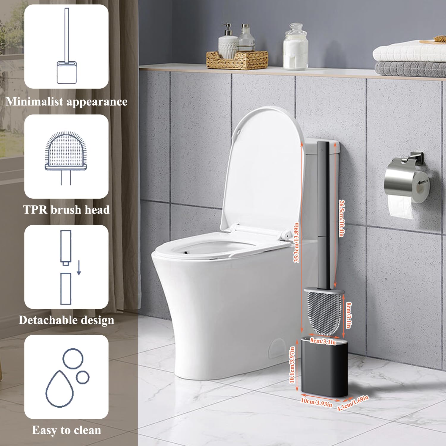 Scopino Per WC In Silicone Morbido Con Supporto Adesivo A Muro, Set Con Base A Doppio Strato, Testina Flessibile Per Pulizia A 360°, Facile Da Pulire E Asciugatura Rapida - 2