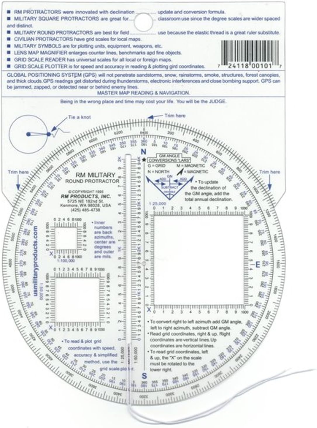 RM Products Military Round Protractor - Blue and Black Print
