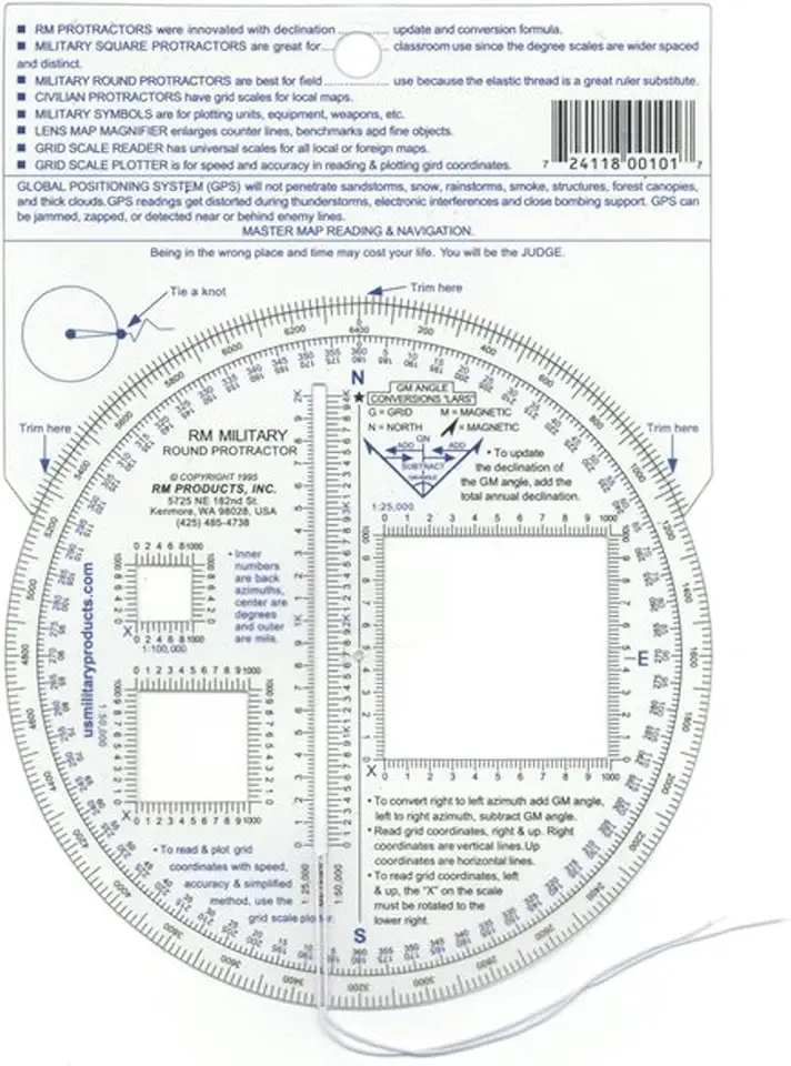 RM Products Military Round Protractor - Blue and Black Print