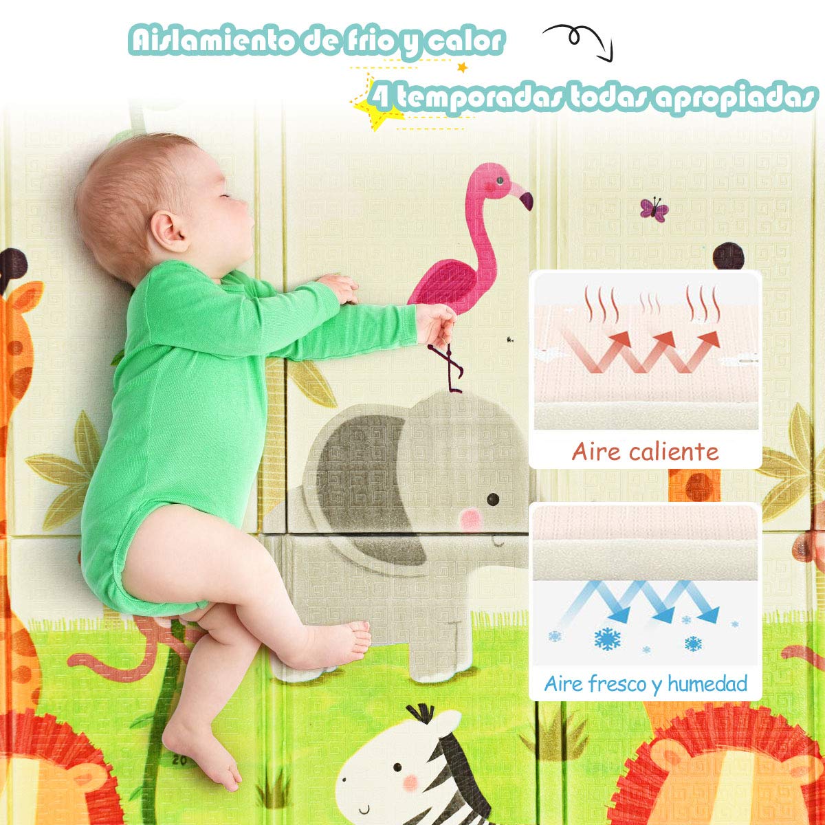COSTWAY Alfombra de Juegos para Niños Tapete de Doble Cara para Bebé Gatear Jugar 200x180 centímetros para Dormitorio Salón (Verde)