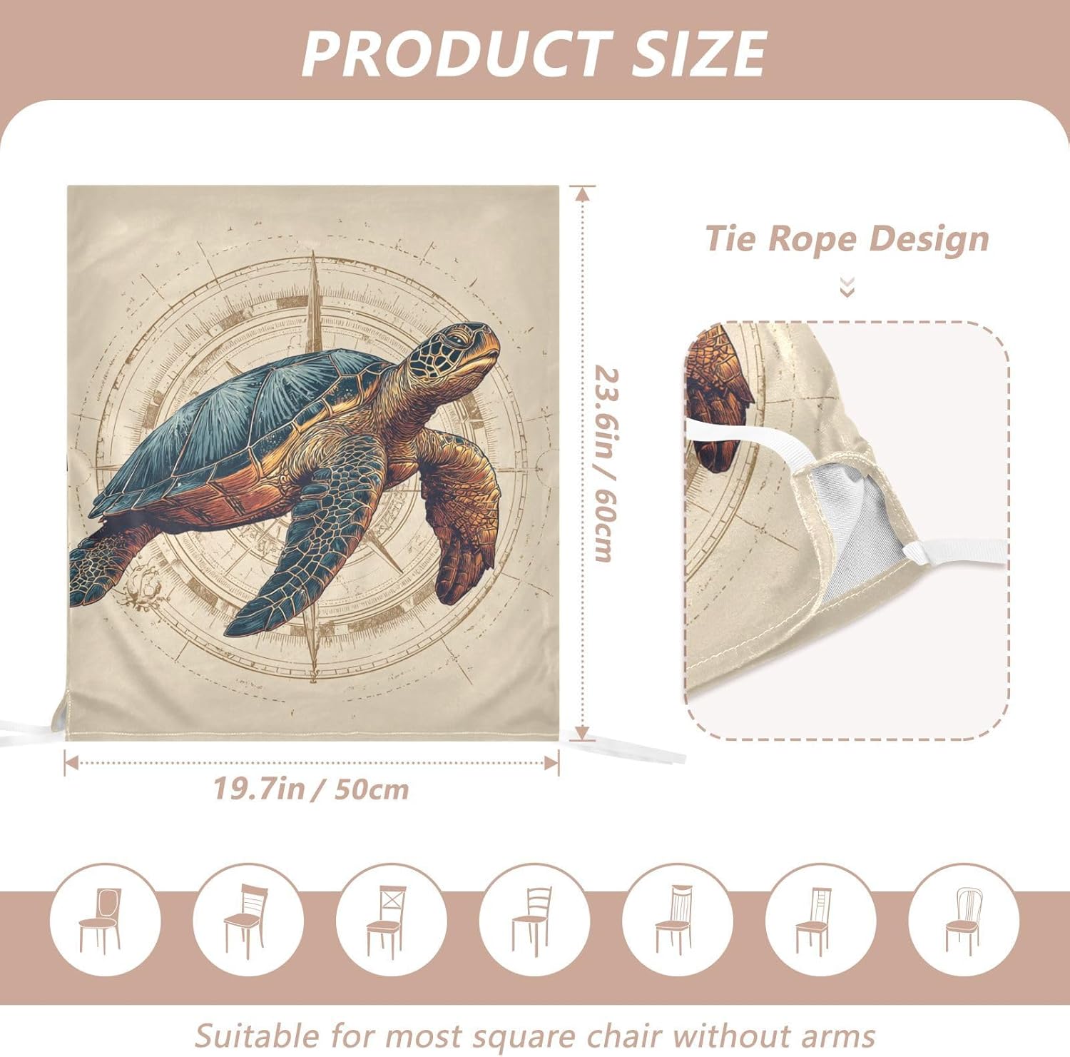 ALAZA Nautical Compasses and Turtle Chair Back Cover Set of 6, Washable Reusable Removable Chair Slipcovers Decorative Chair Cover for Home Kitchen Wedding Party