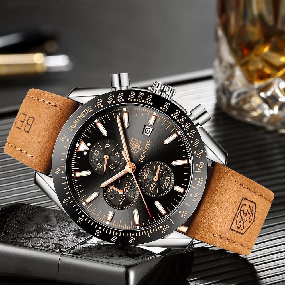 BENYAR Mens Watches Quartz Analog Chronograph Waterproof Wrist Watches for Men Fashion Business Work Casual Sport Dress Watch with Calendar - Image 4