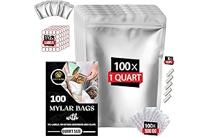 100 PCS Quart Mylar Bags with Oxygen Absorbers - Airtight Storage for Food