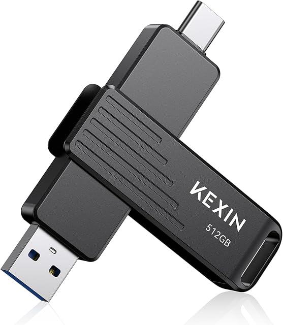 KEXIN 512GB Portable External USB Solid State Drive Type-c and USB 3.2 Dual Interface, USB C Flash Drive up to 1050MB/s Dual USB Swivel Memory Stick for iPhone 15/16/17, Smartphone, Tablet, Laptop