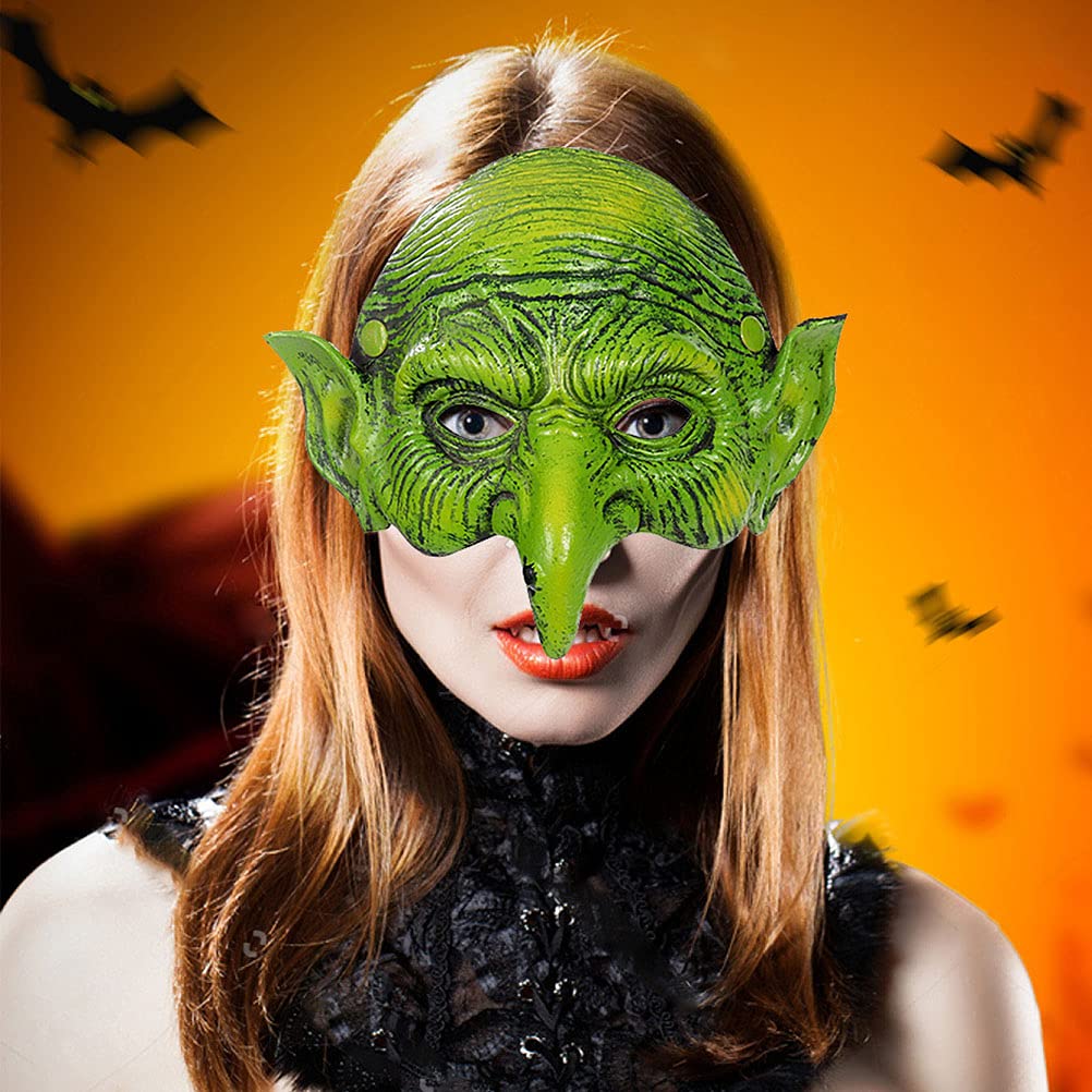 PUNELE Scary Witch Mask, Half Face Green Goblin Mask - Image 3