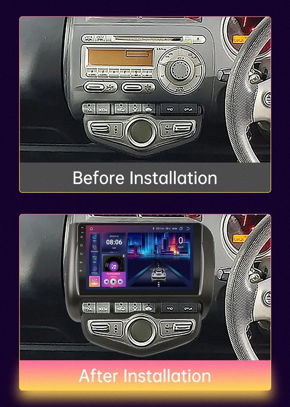 Radio Macchina Touch Screen per Honda Jazz City 2004-2007 Wireless Carplay Android Auto Stereo Auto Bluetooth Ips con Pantalla Táctil con Gps, 4 Nucleo 1G+32G