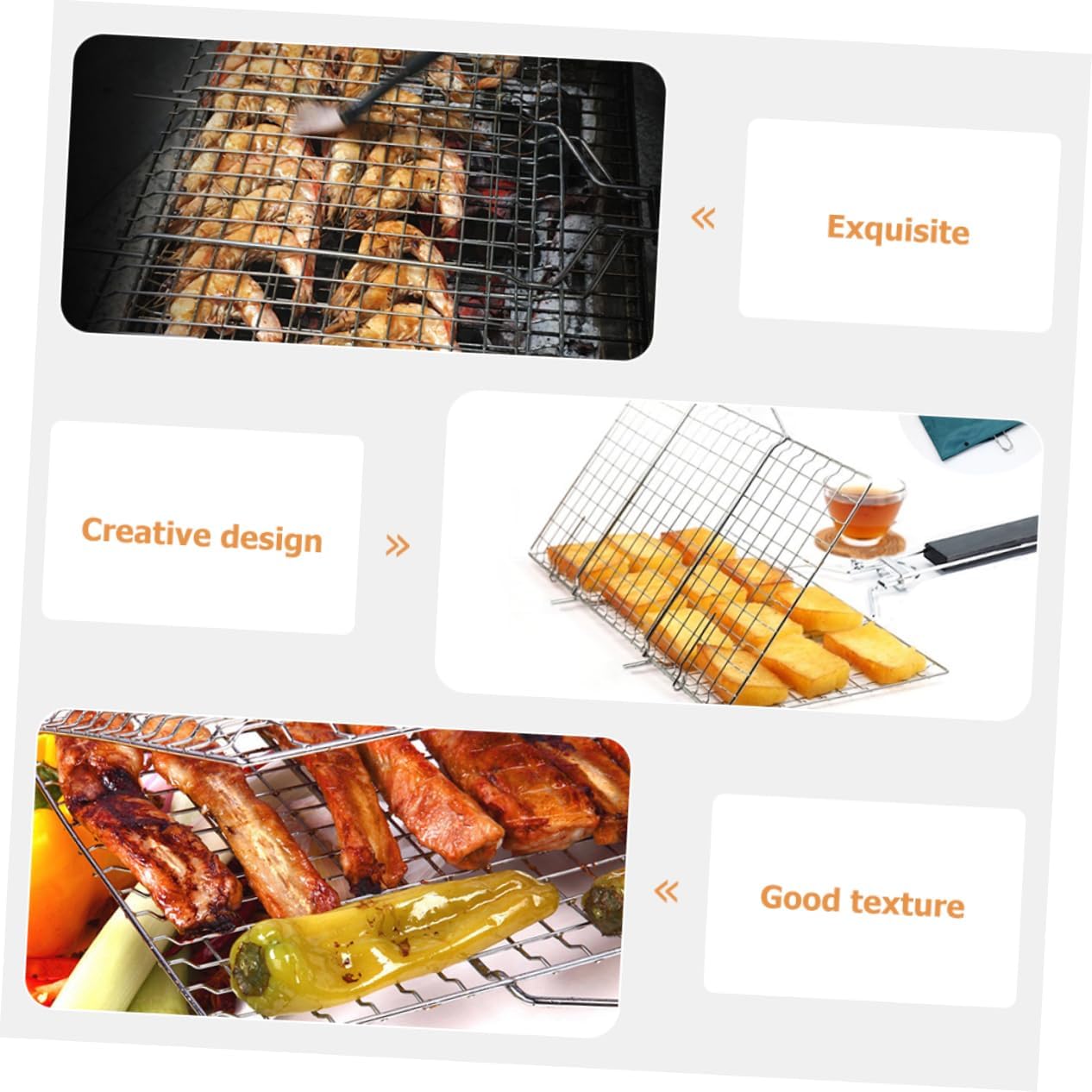 Outdoor Stainless Steel Grill Basket Bbq Rack for Fish Vegetables More Portable Grilling Supply for Camping Picnics Outdoor Cooking