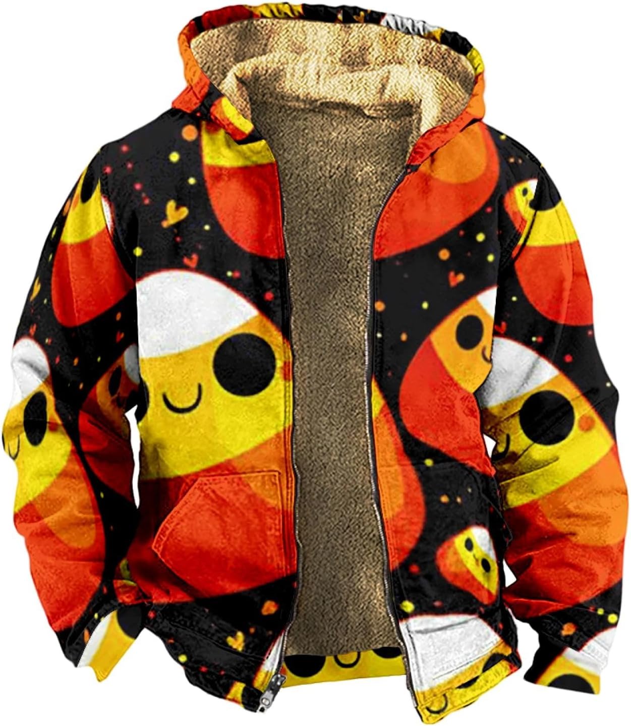StrungtenWinter Jackets For Men Pattern Print Full Zip Fleece Jacket Basic Running Jacket Warm Jackets Loose Lumberjack Jacket With Hood Stylish Hiking Jacket Oversized Hoodies Warm Motorbike Jacket