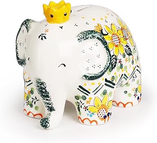 Handmade Elephant Piggy Bank, Ceramic Hand-Painted Decor Coin Box,Decoration Cute Money Container, in Gift Box,Home Room Decoration Birthday Christmas for Kids Adults, Sunflower