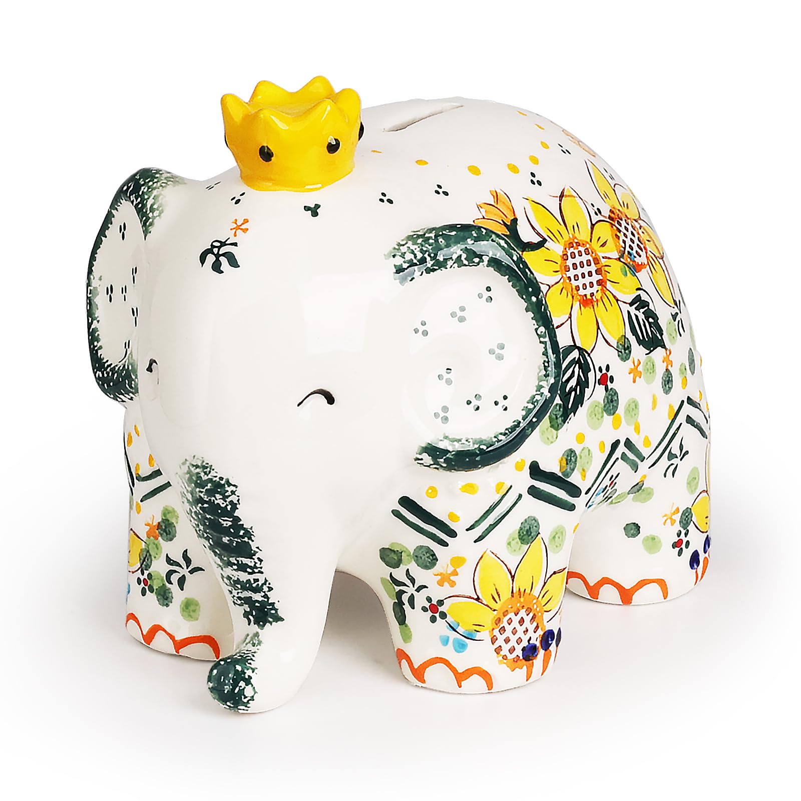 Handmade Elephant Piggy Bank, Ceramic Hand-Painted Decor Coin Box,Decoration Cute Money Container, in Gift Box,Home Room Decoration Birthday Christmas
