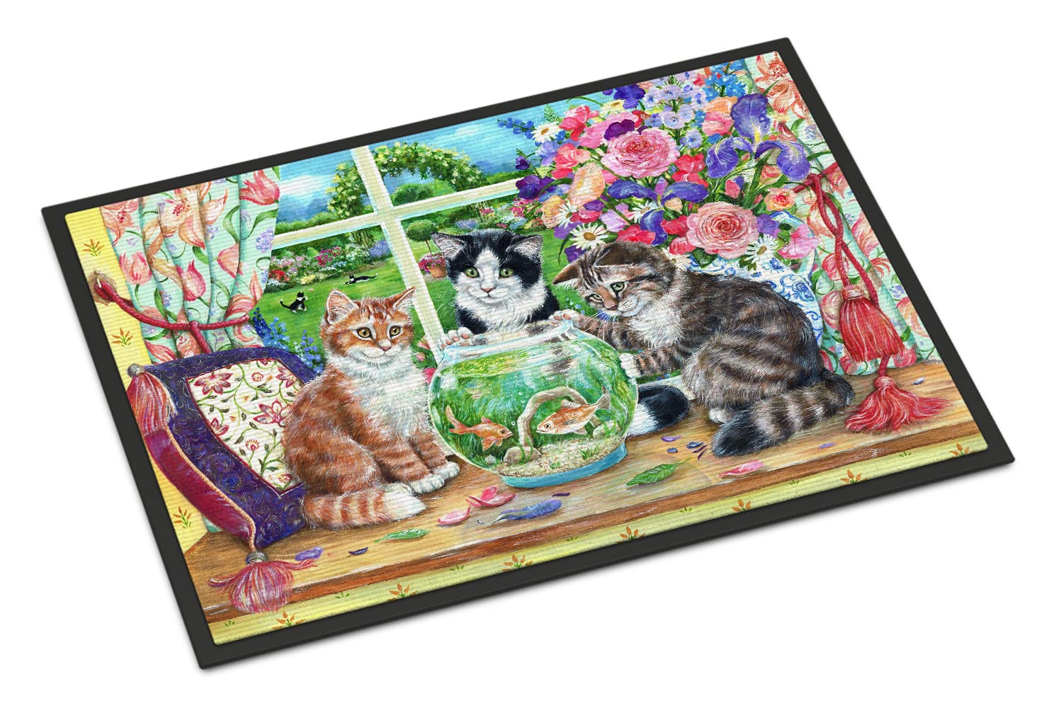 Caroline's Treasures CDCO0325JMAT Cats Just Looking in The Fish Bowl - Tappetino per Interni ed Esterni, 61 x 91,4 cm, Multicolore
