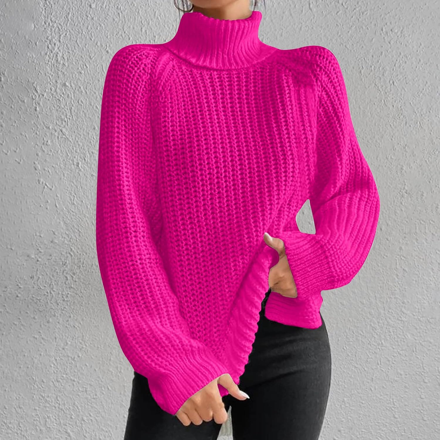 Womens Turtleneck Sweaters Slouchy Knit Chunky Sweater Winter Fashion Cable Weaving Long Sleeve Pullover Tops