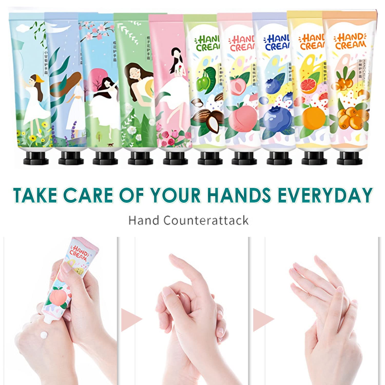 10 Pack Hand Cream for Women Gift Set Travel Size Hand Lotion for Dry Hands Moisturizing Mini Hand Care Cream With Natural Shea Butter and Aloe - 30ml