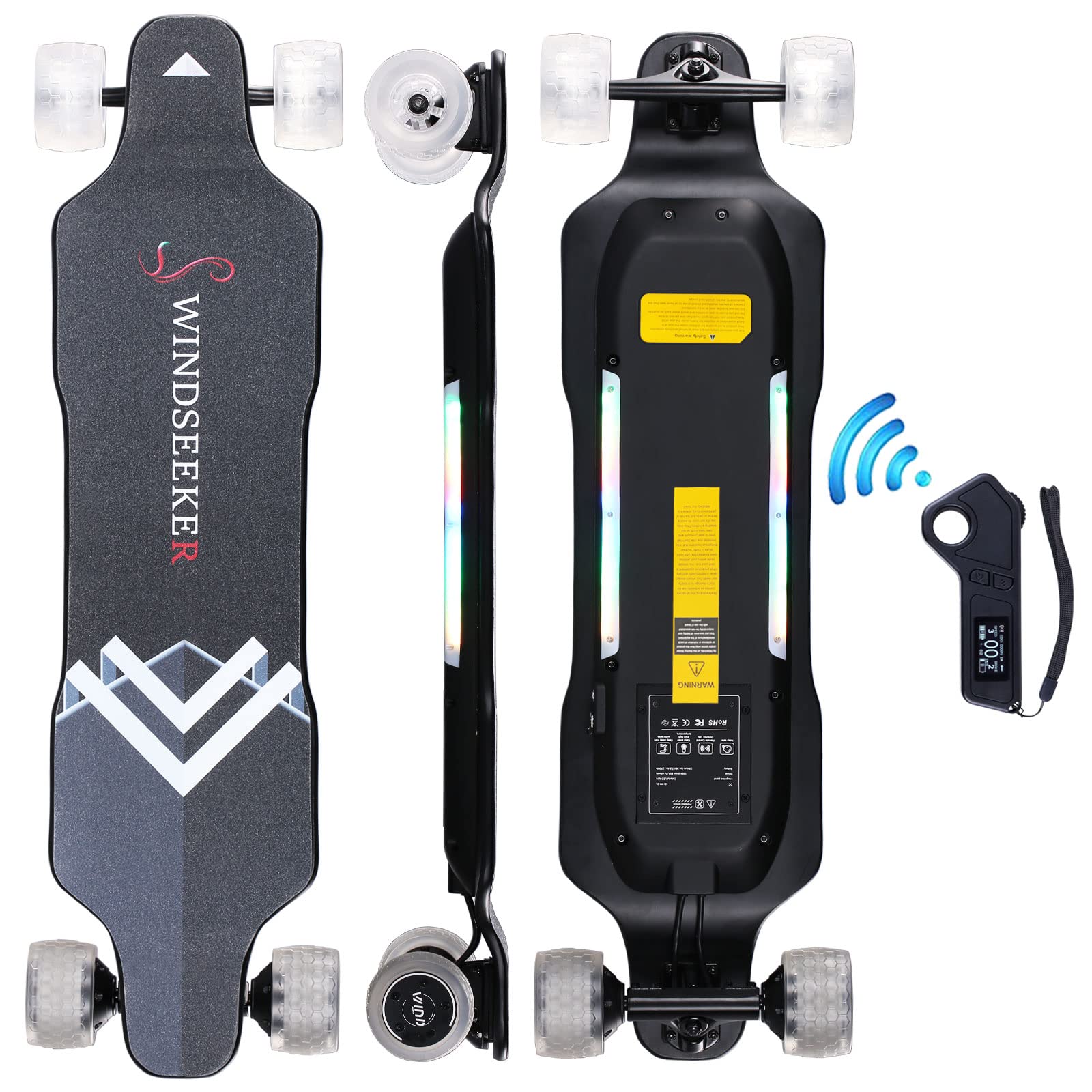 Photo 1 of Electric Skateboard with LCD Remote Control?Electric Longboard with Light for Adults, 900W Dual Motor, 27 MPH & 21 Miles Range, 7+2+1 Northeast and Canadian Maple and Fiberglass?Max Load 330 Lbs Upgraded G5 with LCD Remote