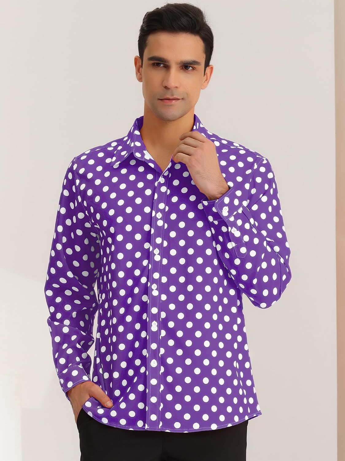 Lars Amadeus Men's Polka Dots Print Dress Shirt Button Down Long Sleeves Casual Shirts
